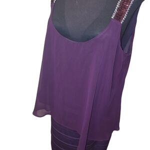 Enfocus Studio Plum Chiffon Overlay Beaded Strap Camisole